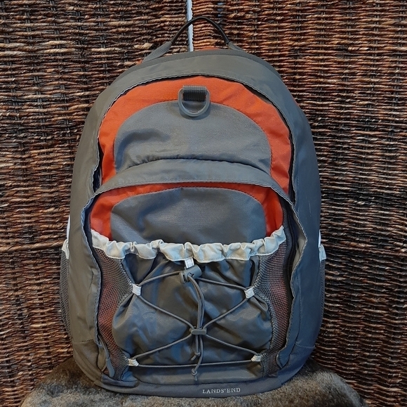 Lands' End Kids Backpack Gray Orange Laptop School Women's Hiking Gorpcore Camp - Picture 1 of 15